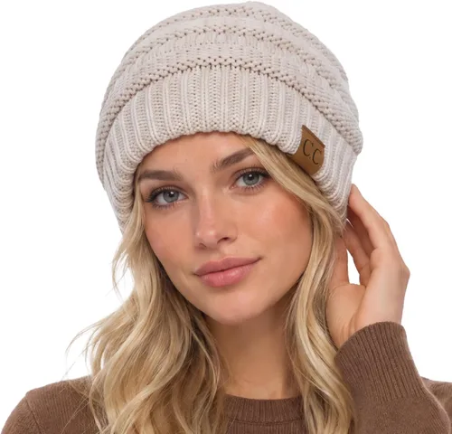 Vista 15 de C.C Exclusives Gorro de Punto de Cable - Gorros Gruesos, Suaves y Cálidos de Punto Grueso Chenille Teniente Mel Gris