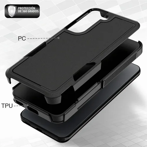 Vista 4 de Funda para Samsung Galaxy S22: funda protectora de doble capa resistente para teléfono celular, a prueba de golpes, con protector de pantalla Negro