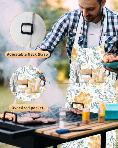 Vista 3 de Hugitout Delantal de chef unisex con correas ajustables y dos bolsillos para uniforme de trabajo, delantal impermeable