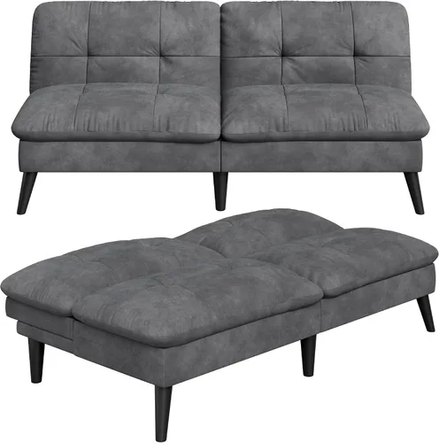 Vista 8 de Vongrasig Sofá cama pequeño futón de terciopelo con respaldo ajustable, sofá cama plegable convertible, sofá cama moderno para sala de estar