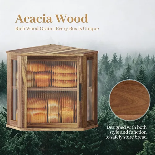 Vista 13 de Caja de pan de madera de la esquina de la acacia para la encimera