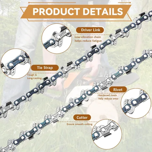 Vista 4 de 12 cadenas de repuesto para motosierra eléctrica portátil inalámbrica, de 6 pulgadas, cadena de sierra guía para mini motosierras para cortar ramas