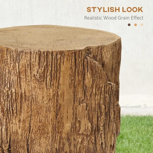Vista 5 de HOMCOM Taburete de tocón de árbol, mesa auxiliar decorativa con mesa redonda, mesa auxiliar de hormigón con acabado de grano de madera