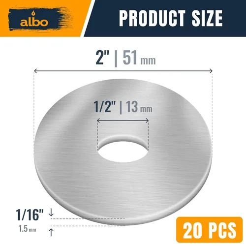 Vista 2 de 20 piezas arandelas planas de guardabarros de acero inoxidable de 1/2" x 2" para pernos y tornillos, herrajes de acero inoxidable 304