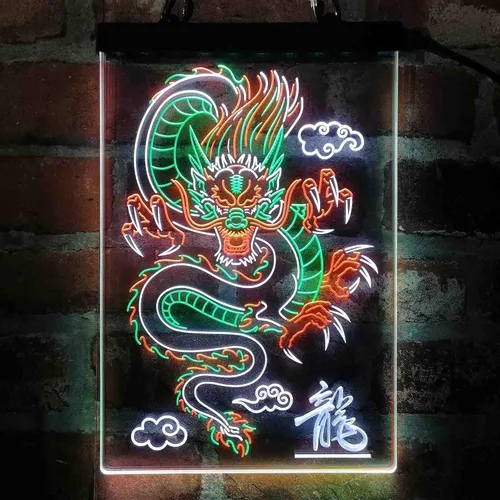 Vista 9 de ADVPRO Dragón chino en la nube palabra tricolor LED neón signo verde y rojo y amarillo 7.9 x 12.6 pulgadas st9s23-i3225-gry