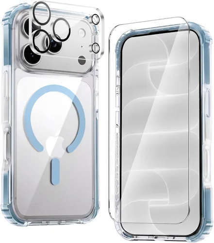 Vista 13 de Yriklso Funda magnética para iPhone 18 Pro y 17 Pro, color negro J1-negro transparente