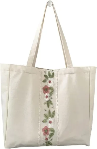 Vista 2 de Bolsa de lona floral para mujer, bolso vintage para viajes, compras, trabajo