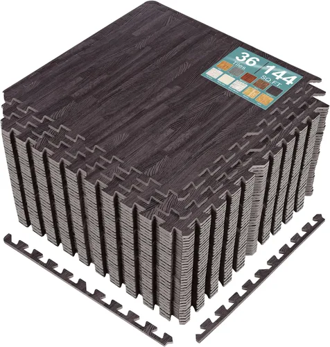 Vista 40 de Sorbus Losetas de suelo de madera veteada, esteras de espuma EVA entrelazadas, losetas de 3/8" de grosor para suelos de madera, esteras de ejercicio