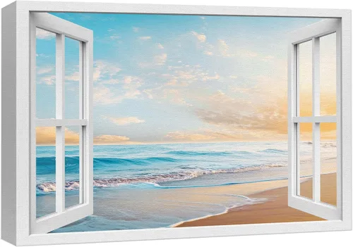 Vista 11 de wall26 - Cuadro en lienzo para pared, vista de ventana, río neón turquesa, rápido, bosque, lago, arroyo, naturaleza salvaje, fotografía, realismo