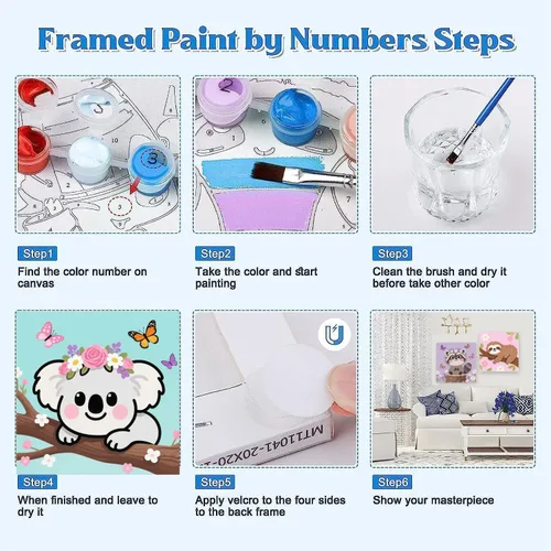 Vista 4 de KYOQFVN Kit de pintura por números para niños, pintura enmarcada por números para niños, pintura acrílica al óleo para decoración de pared del hogar