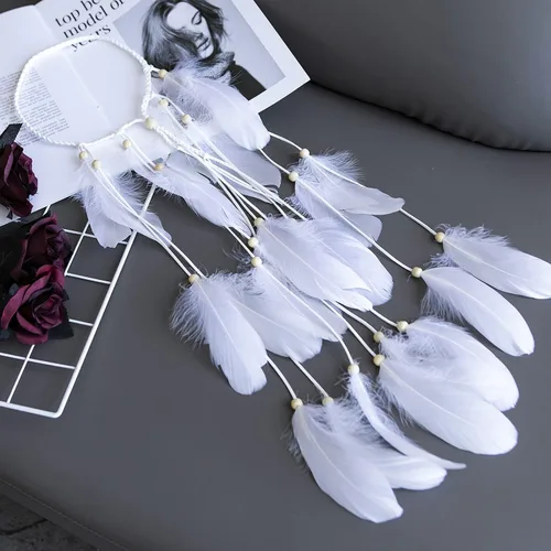 Vista 2 de LUREME Diadema de plumas hippie para mujer, disfraz indio, accesorio para el cabello de plumas (Hb00010)