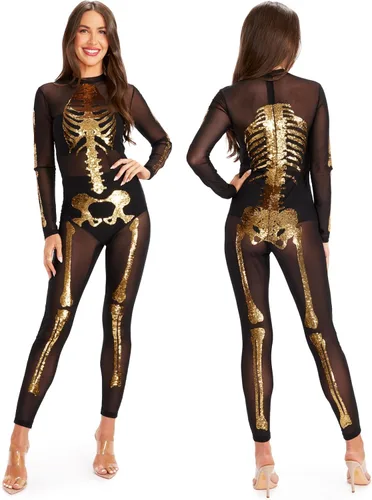 Vista 13 de Tipsy Elves Form Fitting & Flattering Skeleton Bodysuit for Halloween - Women's Skeleton Costume