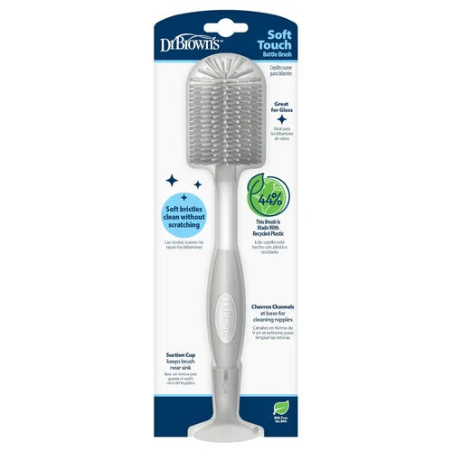 Vista 12 de Dr. Brown's Cepillo de limpieza de biberones suave sin rayones para bebé, limpiador de tetinas y base con ventosa para fácil almacenamiento, libre
