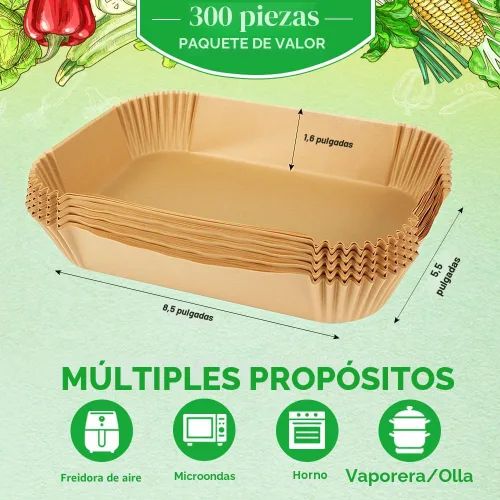 Vista 2 de BYKITCHEN 300 piezas de revestimientos para freidora de aire para Ninja Dual Airfryer, papel pergamino desechable rectangular para freidora de aire