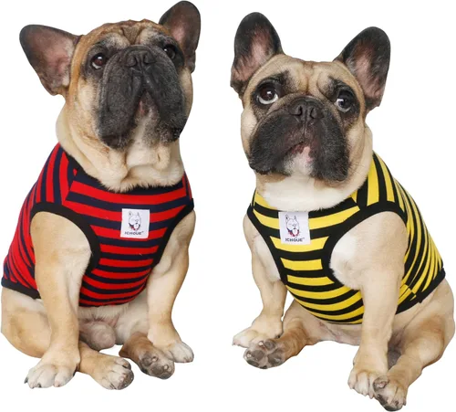 Vista 50 de iChoue - Camisetas de rayas de algodón 100% transpirable para Bulldog francés, chaleco de Halloween para perros medianos, camisetas Frenchie Pug