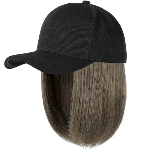 Vista 10 de YEKEYI Gorra de béisbol con extensiones de cabello, peluca sintética para mujer, gorra de béisbol ajustable (beige negro)