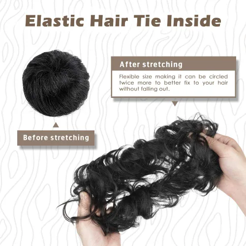 Vista 3 de Barsdar - Moño de cabello 100 % humano, Moño desordenado, Extensiones de cola de caballo, Moño de cabello rizado, Pieza de cabello