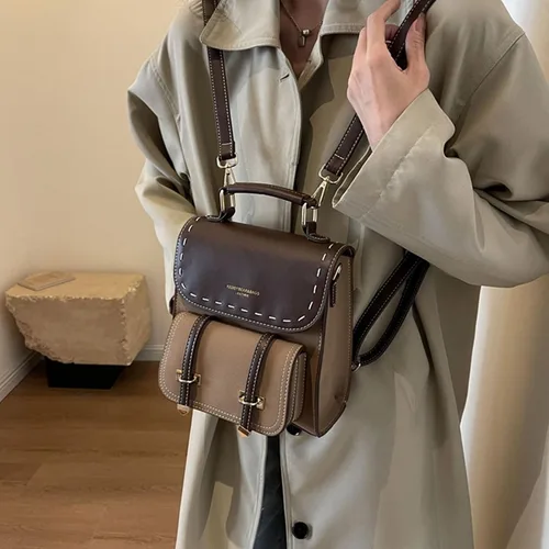 Vista 5 de Mochilas de cuero de la PU de los estilos coreanos de la vendimia para las mujeres del bolso del hombro suave del bolso ergonómico Day, Color café