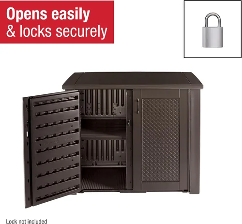 Vista 6 de Rubbermaid Armario decorativo de almacenamiento para exteriores (123 galones), resistente a la intemperie, marrón, organización para el hogar