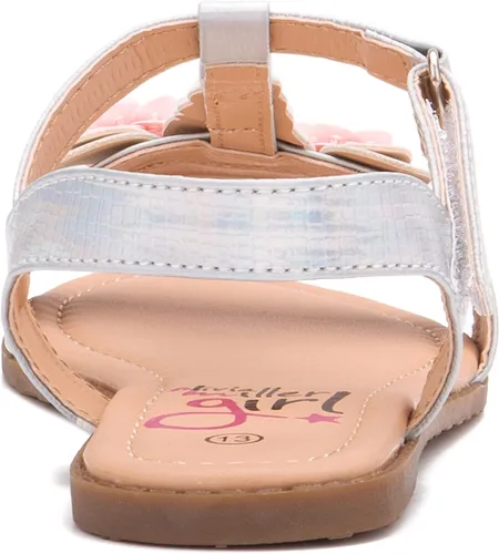 Vista 5 de Olivia Miller Zapatos para niños, Majestic Strappy brillante plata niñas sandalias de diapositivas planas