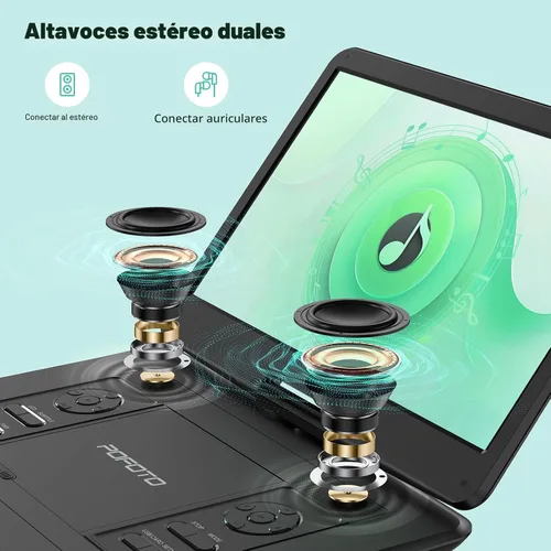 Vista 7 de POFOTO Reproductor de DVD portátil de 17.5 pulgadas con pantalla HD grande de 15.6 pulgadas, batería recargable de 6 horas, altavoces duales, libre