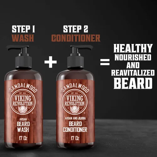 Vista 5 de Viking Revolution Acondicionador de barba con aceites de argán y jojoba – suaviza y fortalece – Aroma de sándalo – Acondicionador de barba