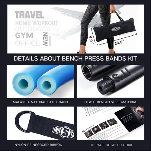 Vista 6 de INNSTAR - Barra de bandas de resistencia para ejercicio, accesorio de 38 pulgadas, negro, carga máxima de 800 libras para entrenamiento de gimnasio
