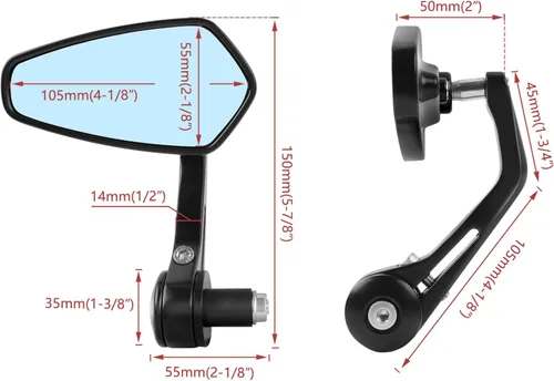 Vista 6 de Espejos universales negros para motocicleta, espejos laterales de barra compatibles con Honda, Scooter, Suzuki, Yamaha, Kawasaki, Victory, Harley