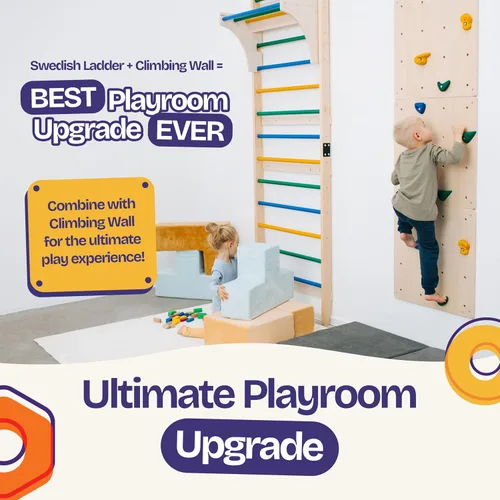 Vista 10 de ComfyBumpy Escalera sueca con mesa de juego convertible Juego de escalada Montessori para niños, parque infantil interior y gimnasio en la selva