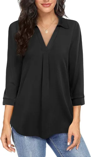 Vista 2 de Timeson Blusa de cuello en V para mujer, manga 34, túnica de trabajo para mujer