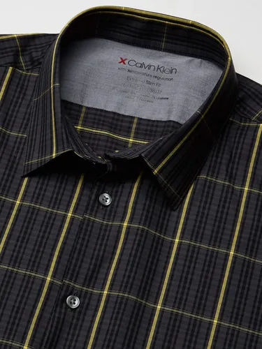 Vista 2 de Calvin Klein Camisas de vestir para hombre Xtreme Slim Fit Check Thermal Stretch Shirt, Amarillo Multicolor