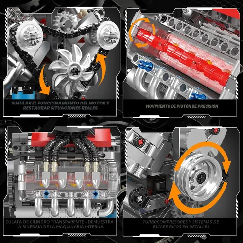 Vista 3 de Mould King 10171 V8 Kit de modelo de motor, mini kits de motor V8 que funciona, construye tu propio motor de modelo de automóvil con motor, bloques