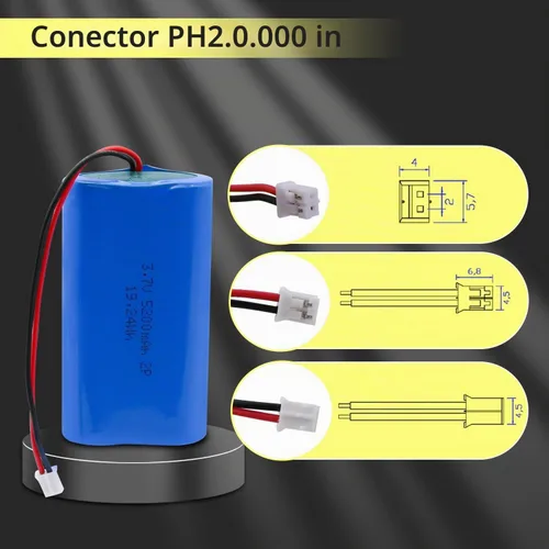 Vista 2 de Paquete de baterías recargables de iones de litio de 3.7V 5200mAh-19.24Wh con conector PH2.0mm de 3.7 voltios para altavoces Bluetooth, electrónica