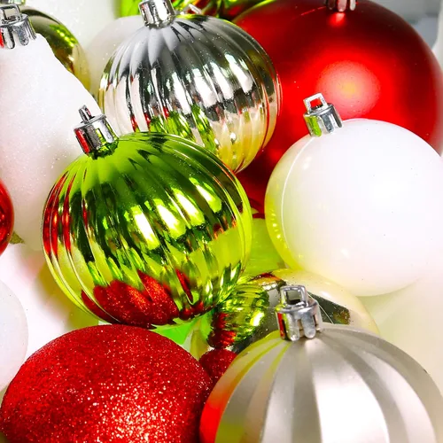 Vista 3 de RN'D - Adornos decorativos de bolas de Navidad – Juego de adornos de bolas de Navidad rojas y verdes colgantes para árbol de Navidad, formas