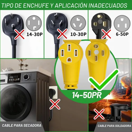 Vista 2 de POWGRN NEMA 14-50P a NEMA 14-50R Cable de extensión de alimentación de 50 amperios para RV/EV de 10 pies al aire libre con mango de agarre, cable