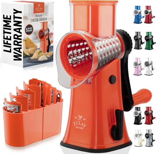Vista 23 de Zulay Kitchen Rallador Rotativo de Queso de 5 Cuchillas Rallador de Queso - Rallador de Queso Manual de Manivela con Succión Reforzada y 5 Tambores