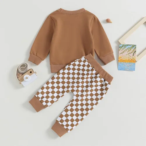 Vista 4 de Conjunto de 2 piezas de sudadera de manga larga con cuello redondo para bebé niño y niña