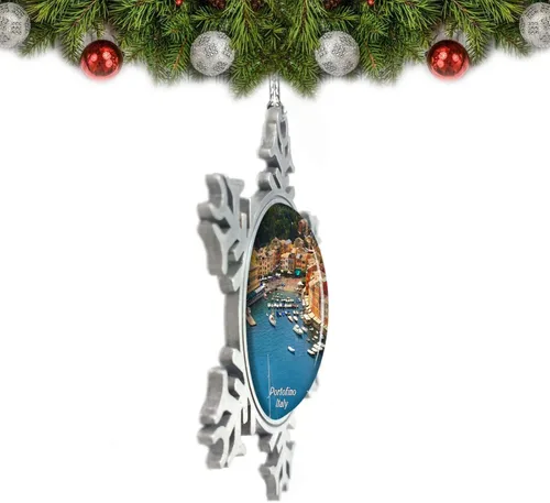 Vista 2 de Portofino Liguria Italia Adorno de Navidad Decoración de árbol de cristal Metal Recuerdo Regalo
