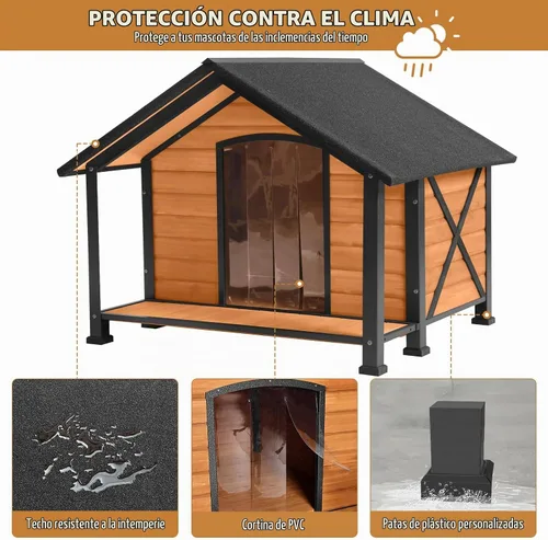 Vista 4 de Casa para perros para exteriores e interiores, perrera para invierno, refugio aislado para cachorros para perros pequeños, medianos y grandes, marco