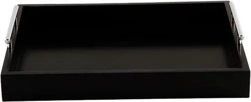 Vista 4 de JJSQYLAN Bandeja de madera para servir con asas, bandeja rectangular de desayuno para mesa de café, bandeja otomana decorativa de 16 x 12 pulgadas