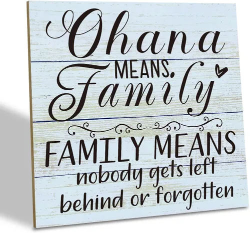 Vista 10 de Placa de Madera Familiar, "La Familia Significa Que Nadie Se Queda Atrás o Se Olvida", 15.7x15.7 cm Cartel de Arte de Mesa, Decoración de Cita
