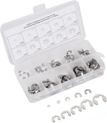 Vista 9 de Surtido de clips métricos E, kit de sujeción de anillos de retención externos sin rebabas para reparación de ejes, acero inoxidable 304, plata