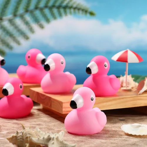 Vista 8 de Jerify 48 piezas de pato de goma flamenco a granel rosa para niños, patos flotantes de verano para playa, patos de goma para baby shower, regalos