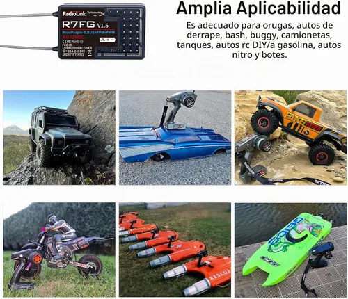 Vista 2 de Radiolink R7FG - Receptor RC Gyro de 7 canales, telemetría de voltaje de largo alcance, a prueba de salpicaduras de agua para RC Crawler, carro
