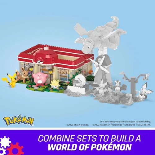 Vista 5 de MEGA - Juego de juguetes de construcción de Pokémon, centro de Pokémon del bosque con 648 piezas, 4 personajes posables, para niños