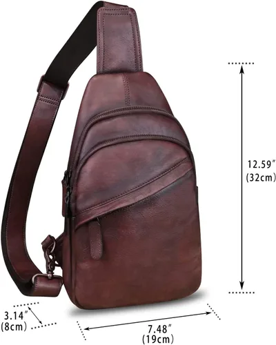 Vista 4 de Bolso de cuero genuino para hombres y mujeres, mochila de cuero vintage, bolso cruzado de hombro a la moda
