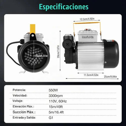Vista 6 de Bomba de aceite eléctrica autocebante de 110 V CA, bomba de transferencia de combustible de 550 W, bombas de biodiésel de queroseno diésel