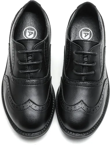 Vista 2 de DADAWEN Zapatos Oxford clásicos de cuero con cordones para niño, zapatos Oxford cómodos para uniforme escolar, boda, iglesia, zapatos de vestir