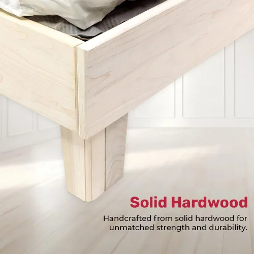 Vista 3 de Marco de cama de plataforma de madera maciza sin herramientas con listones, calidad fabricada en Pensilvania, Estados Unidos por artesanos