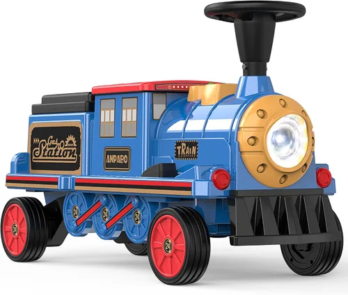 Vista 7 de ANPABO Tren de paseo de 12 V 7 AH, 2 plazas, silbato de tren Choo Choo Azul